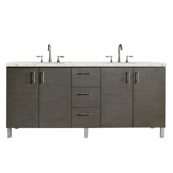 James Martin Vanities Metropolitan 72in Double Vanity, Silver Oak w/ 3 CM Eternal Jasmine Pearl Quartz Top 850-V72-SOK-3EJP